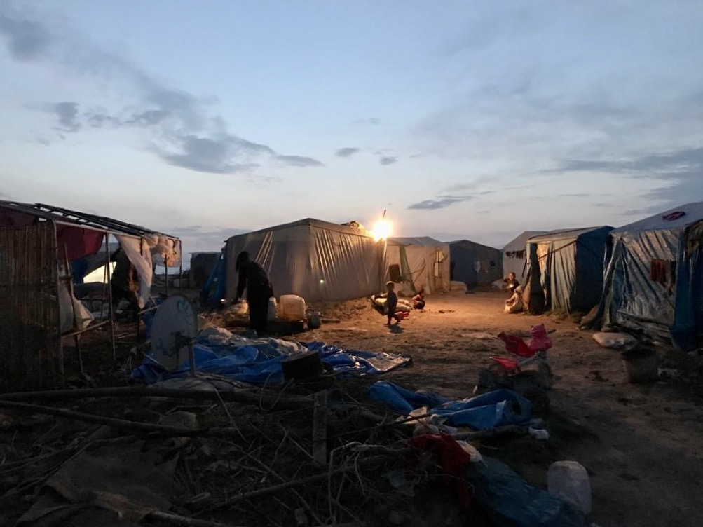 refugee camps at night time